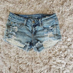 American Eagle Super Low Shortie Shorts 00 Lace